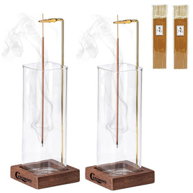 CEREMONY incense holder wood base with glass ash catcher assembly enhances tidy display