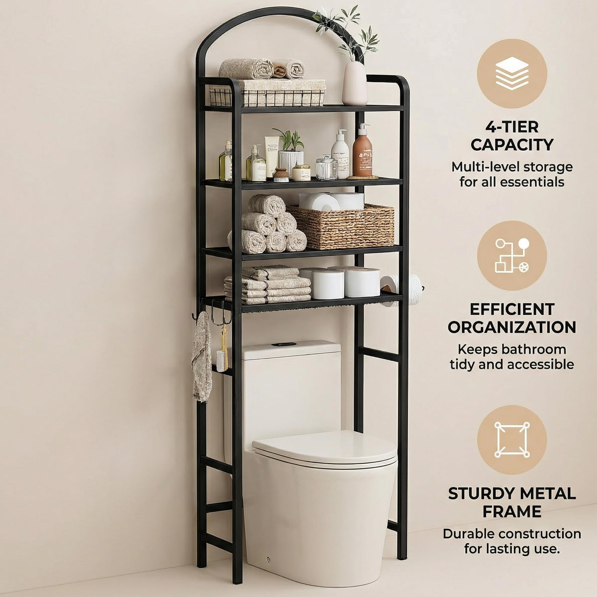 Cerlyunzan bathroom organizer in carbon steel resists rust in humid spaces