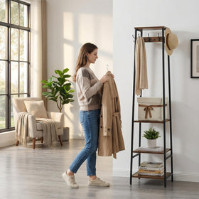 Cerlyunzan coat rack with three shelves offering extra display space.