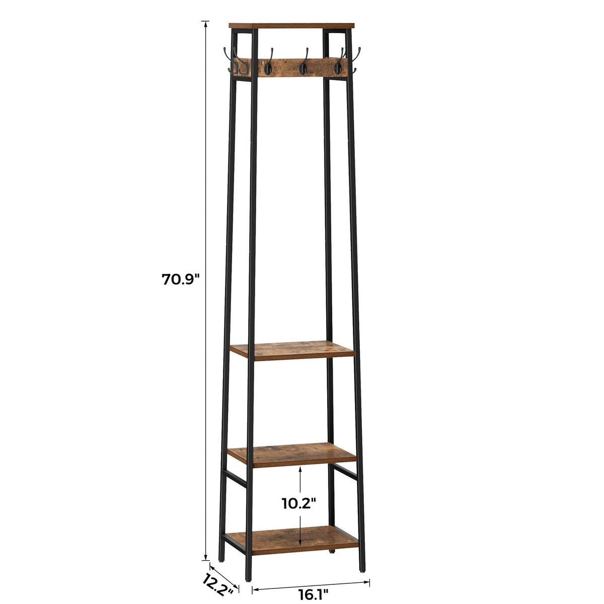 Cerlyun coat rack rustic brown shelves add warmth.