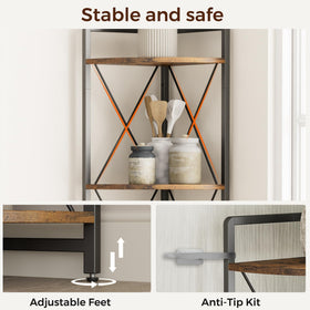 Cerlyunzan corner shelf with wood grain and metal frame enhances rustic-industrial decor.