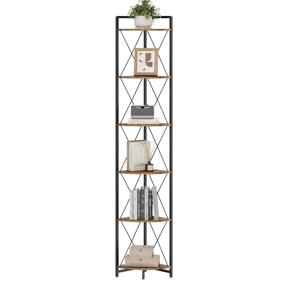 Cerlyunzan industrial corner shelf fits living spaces, bedrooms, and offices for organized display.