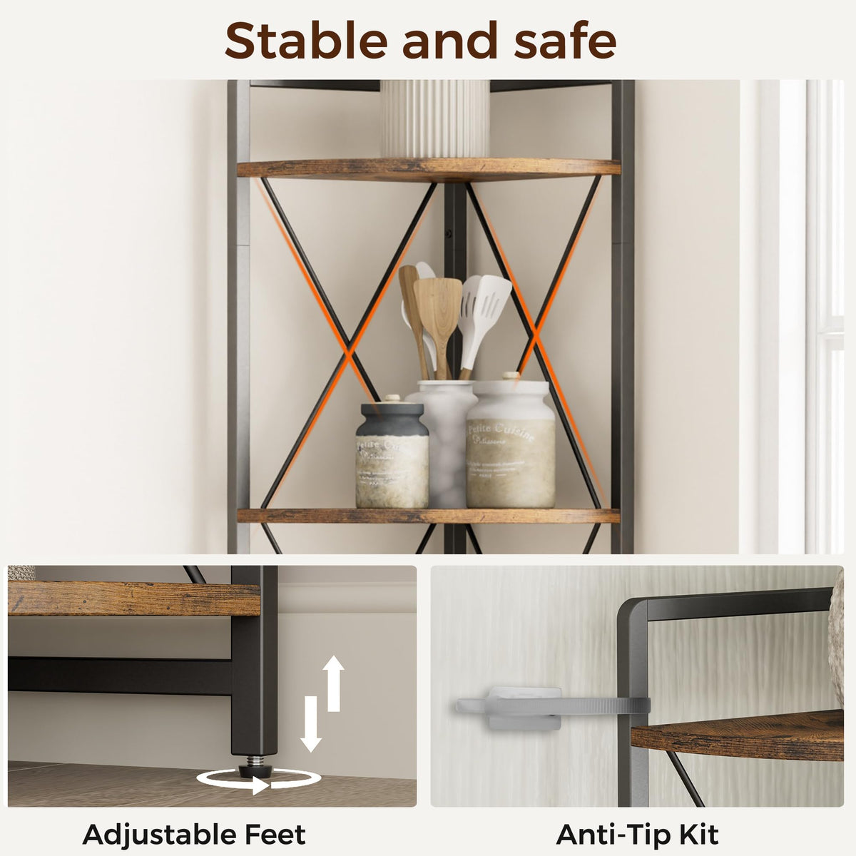 Cerlyunzan industrial corner shelf metal-frame close-up highlighting durable construction.