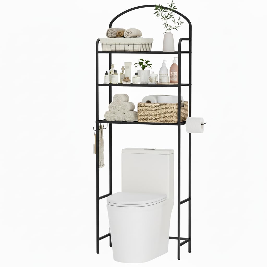 Cerlyunzan over-toilet rack with 3-tier design saves floor space in small bathrooms.