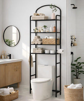 Cerlyunzan over-toilet rack with hooks and paper holder for bathroom essentials