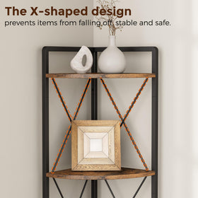 Cerlyunzan corner shelf with X-shaped guardrail keeps items secure on every shelf.