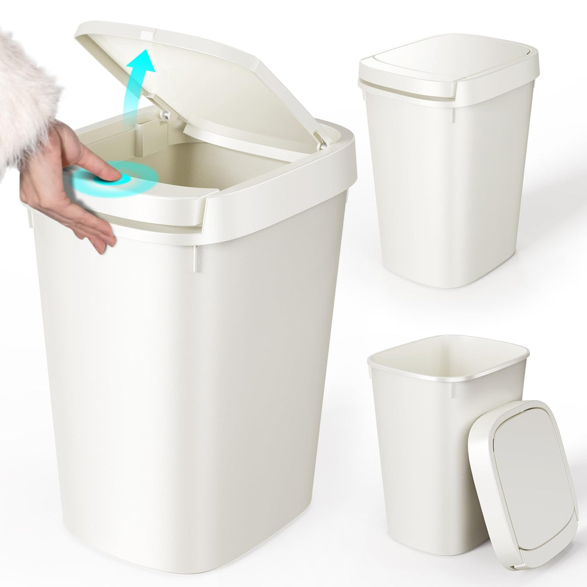 CEROELDA 3-pack press-top lid trash can enables easy waste disposal.