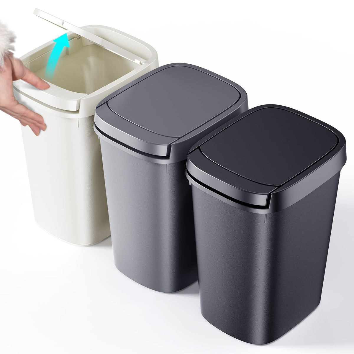 CEROELDA 3 Pack press-top lid trash can for easy disposal in tight spaces.