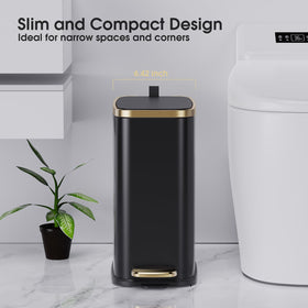 CEROELDA slim rectangular waste bin fits narrow corners for compact living spaces.