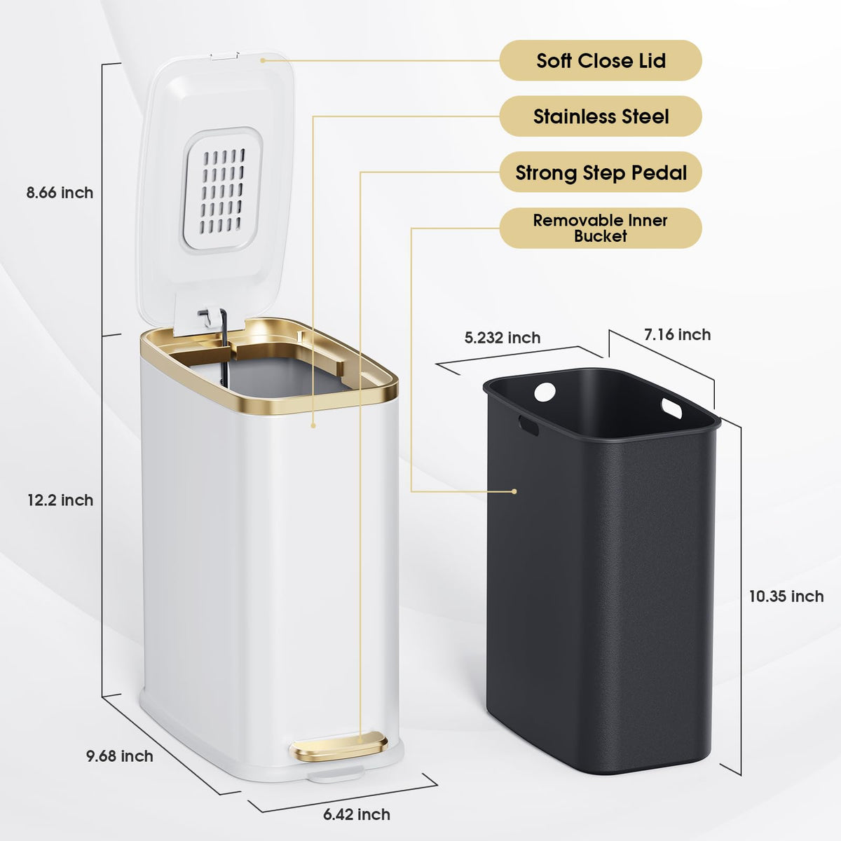 CEROELDA trash can with a durable pedal for hands-free use.