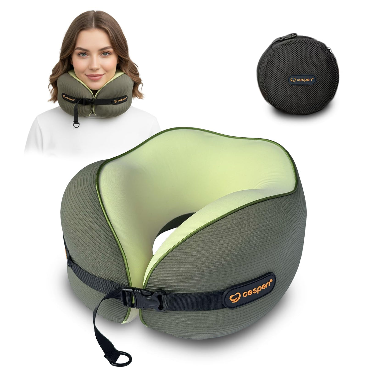 Cesperi travel neck pillow avocado green compact: ideal for petite neck comfort on the go.