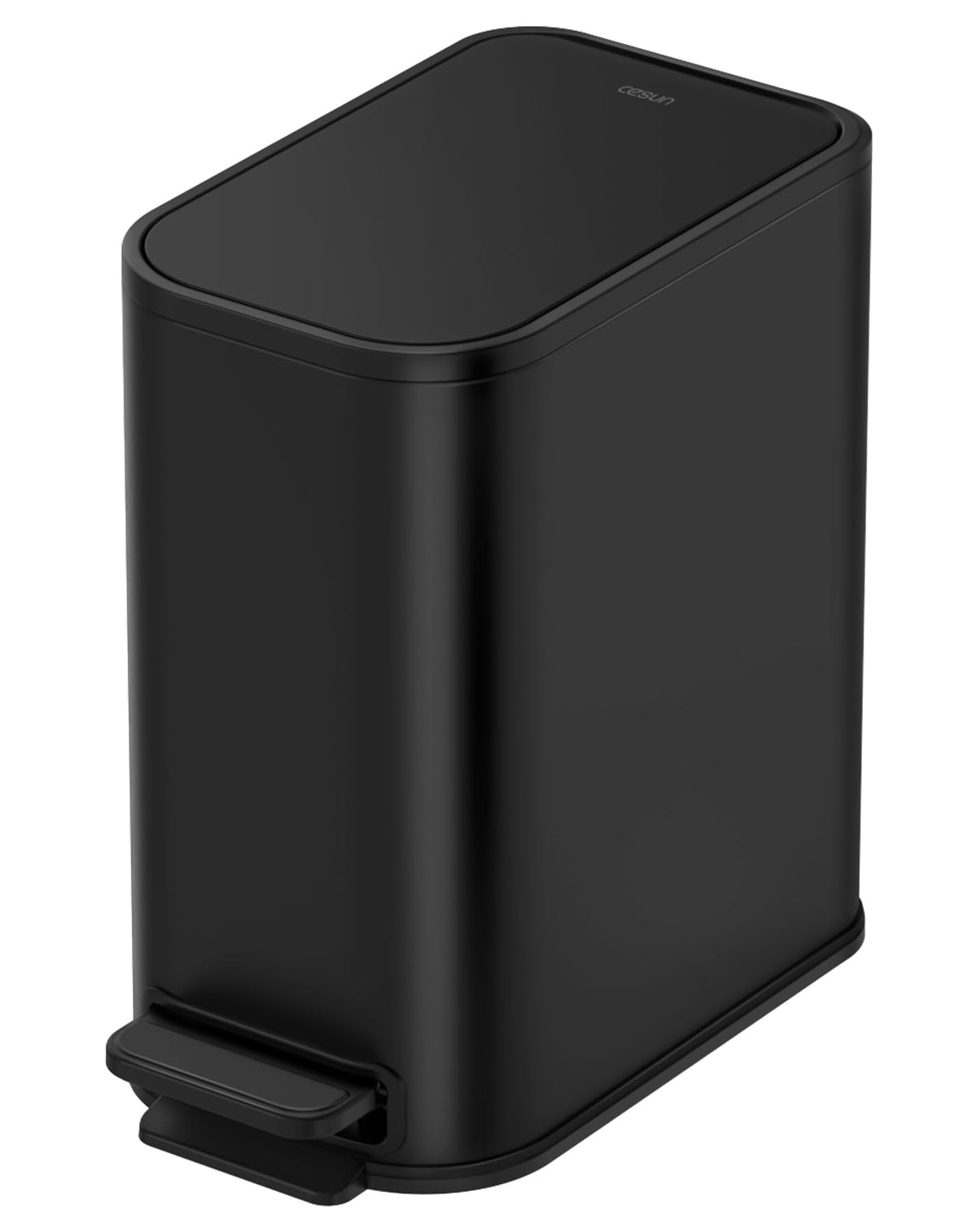 Cesun 5L matte black trash can front view for space-saving setup