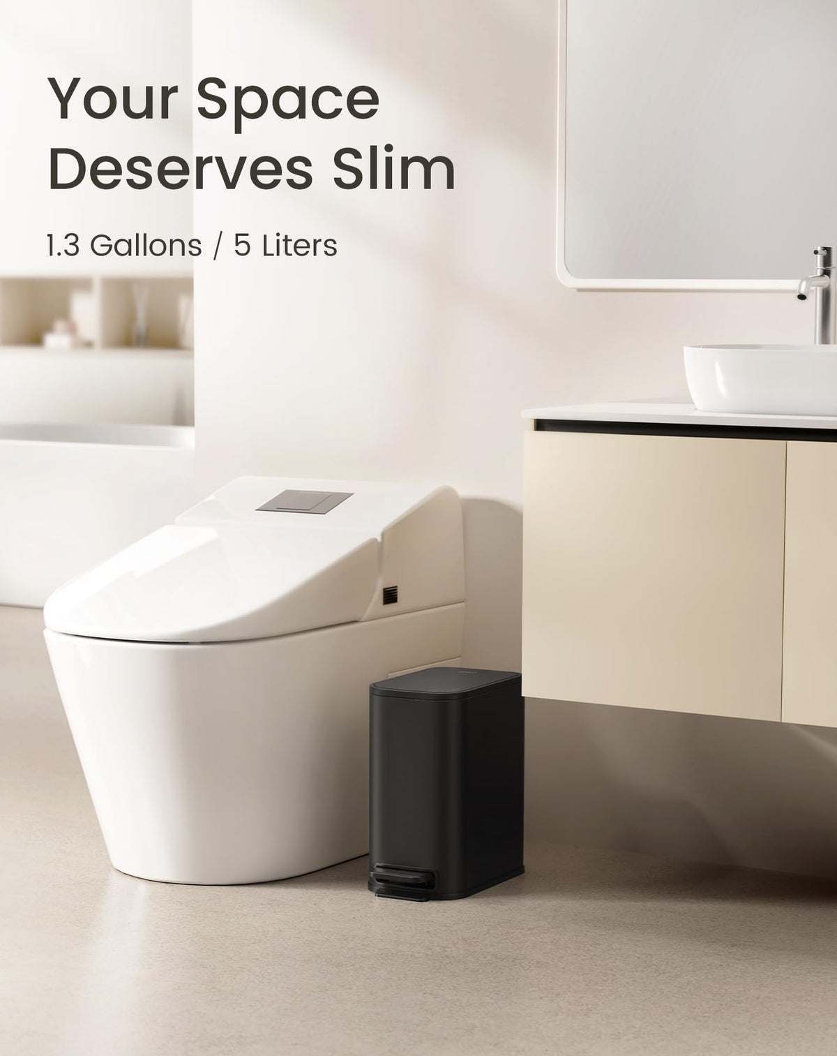 Cesun trash can with soft-close lid in matte black for quiet rooms