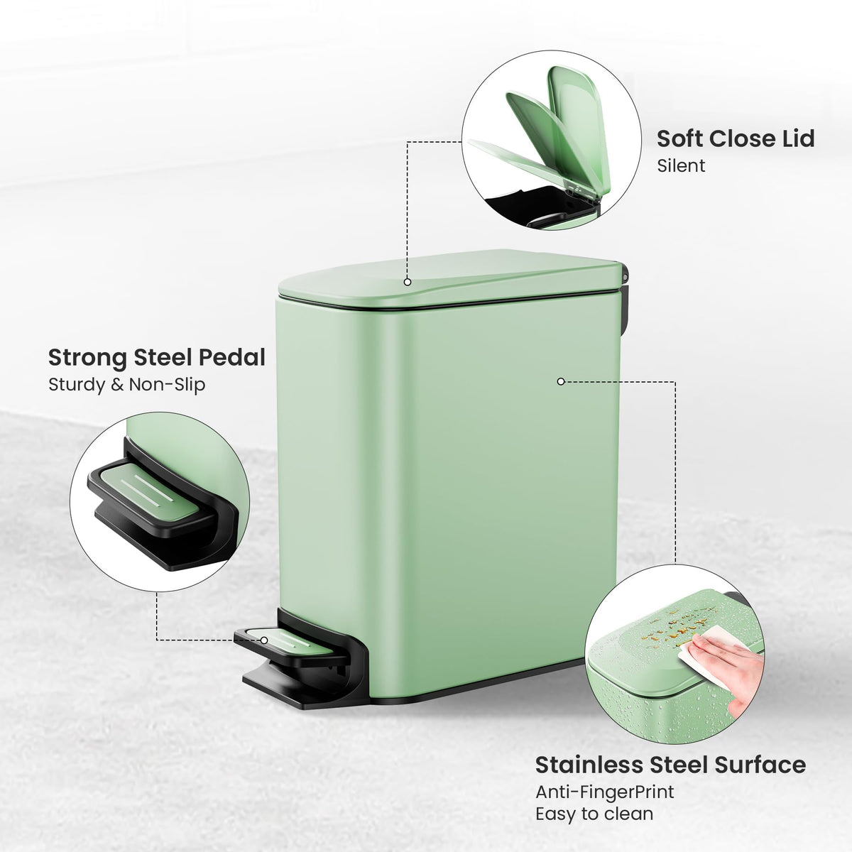 Cesun 6-liter trash bin with anti-fingerprint finish for a clean look