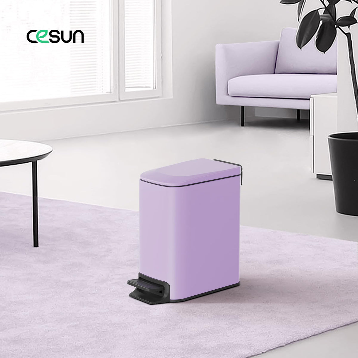 Cesun 6L trash can pedal operation highlights easy hands-free use.