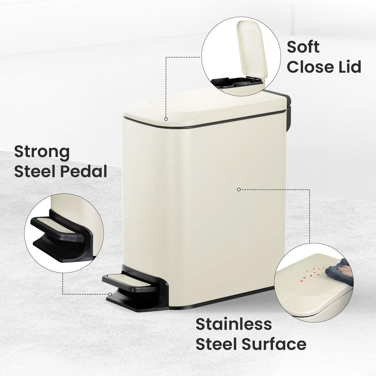 Cesun anti-fingerprint creamy white finish trash can