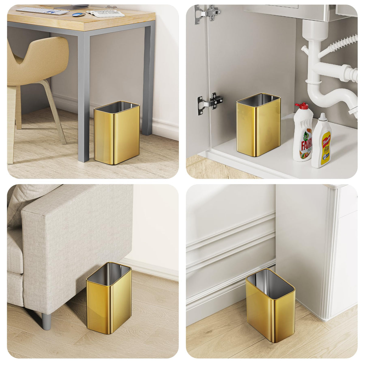 Cesun anti-rust stainless steel trash can shows durable, wipe-clean finish.