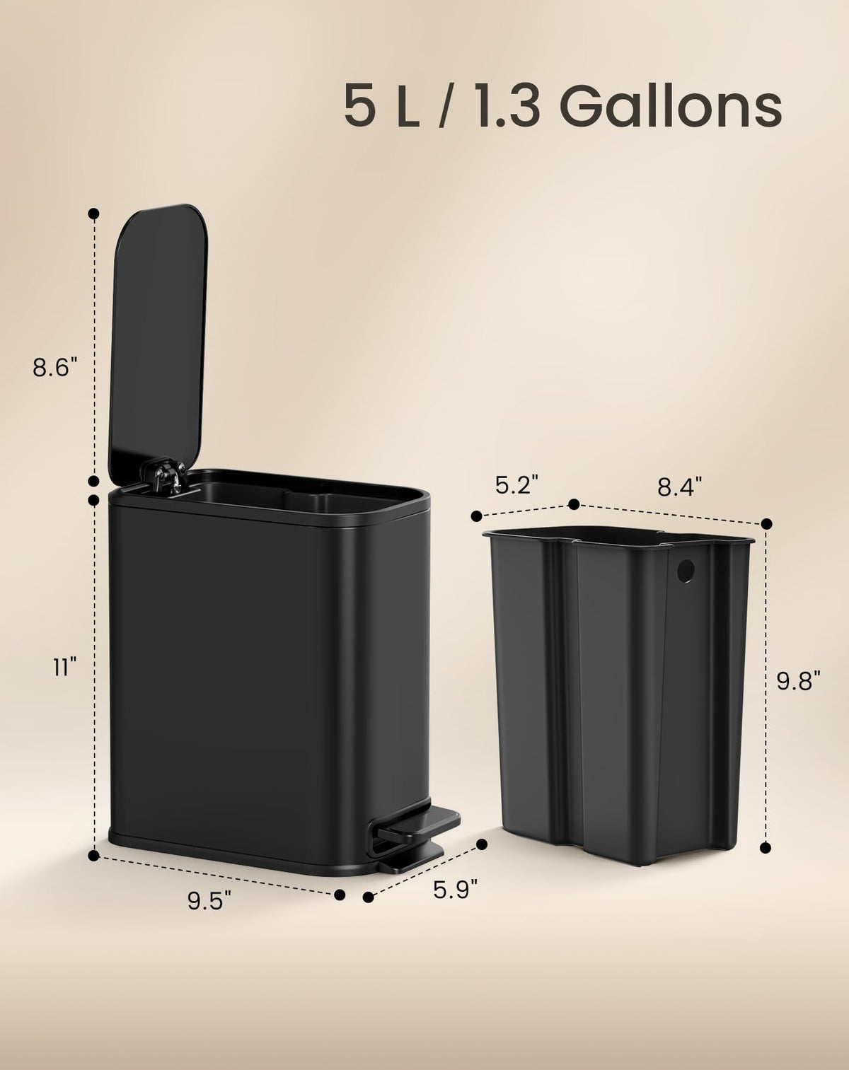 Cesun easy-clean waste basket with back carry handle for mobility