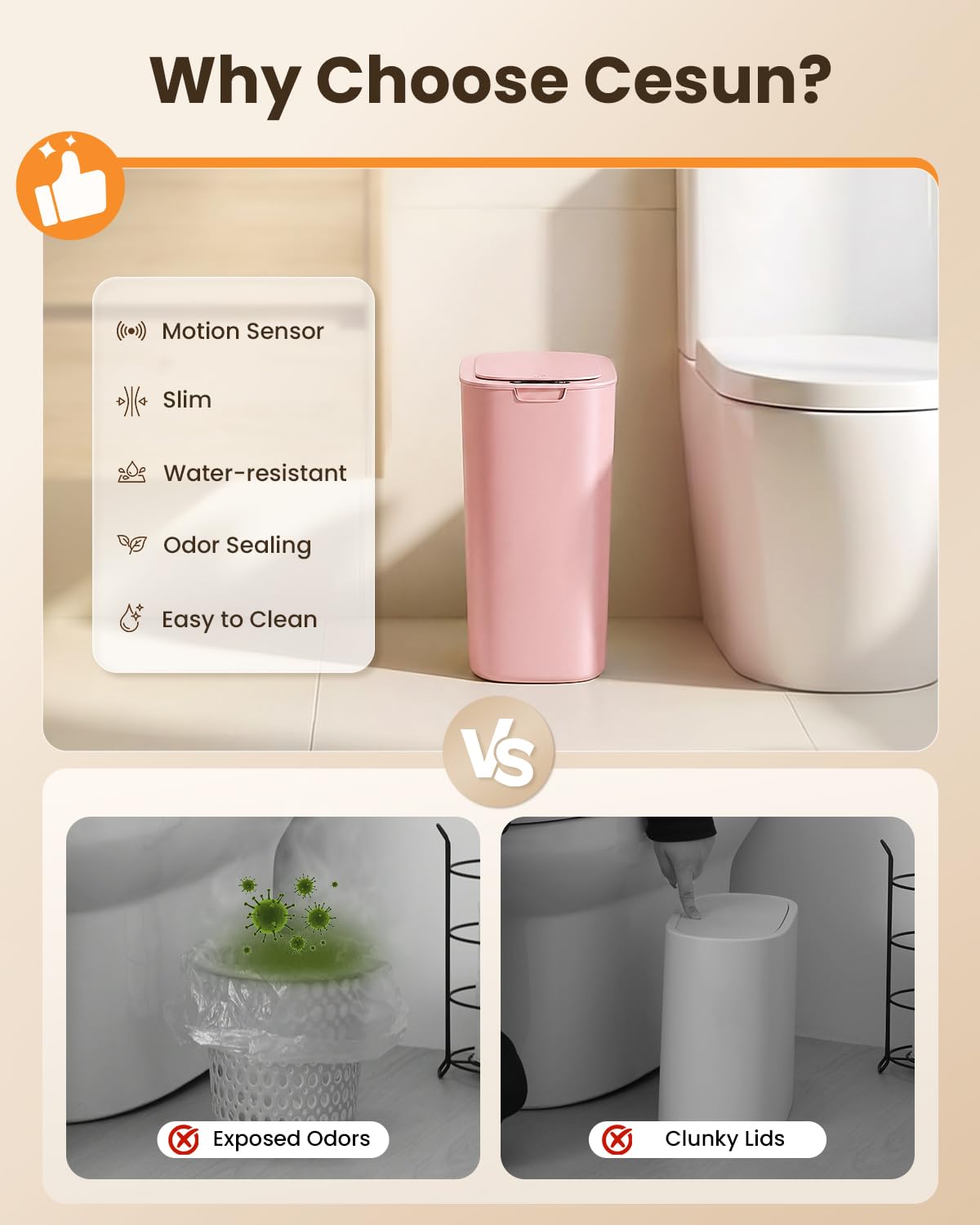 Cesun IPX5 waterproof surface ensures easy cleaning in humid spaces.