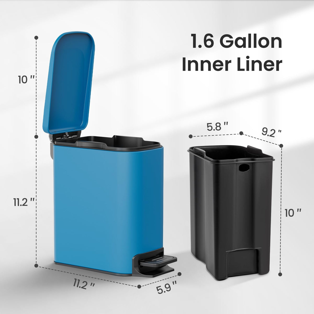 Lid stays open at 90-degree for convenient bag replacement