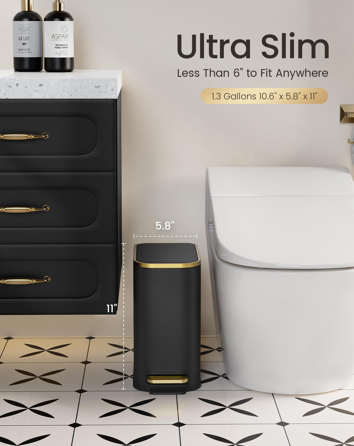 Cesun matte black and gold finish adds modern elegance.