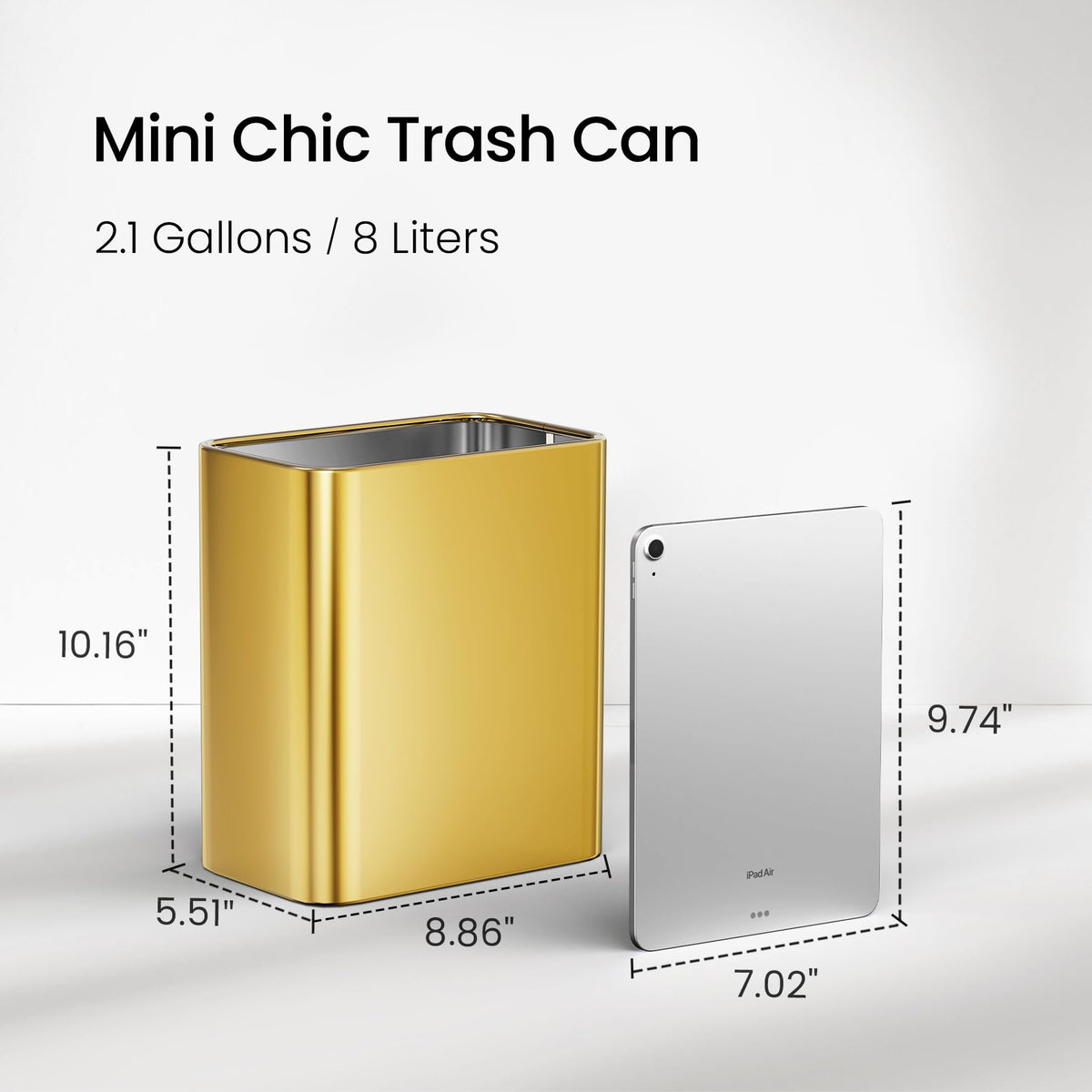 Cesun modern gold finish metal wastebasket adds minimalist style.