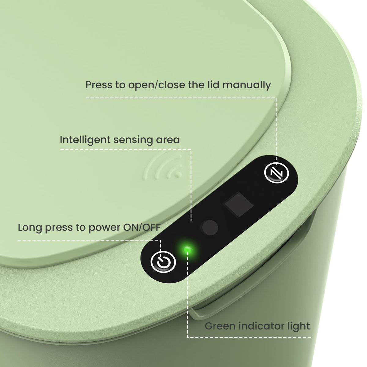 Cesun motion sensor trash can displays a green countdown light for open status.