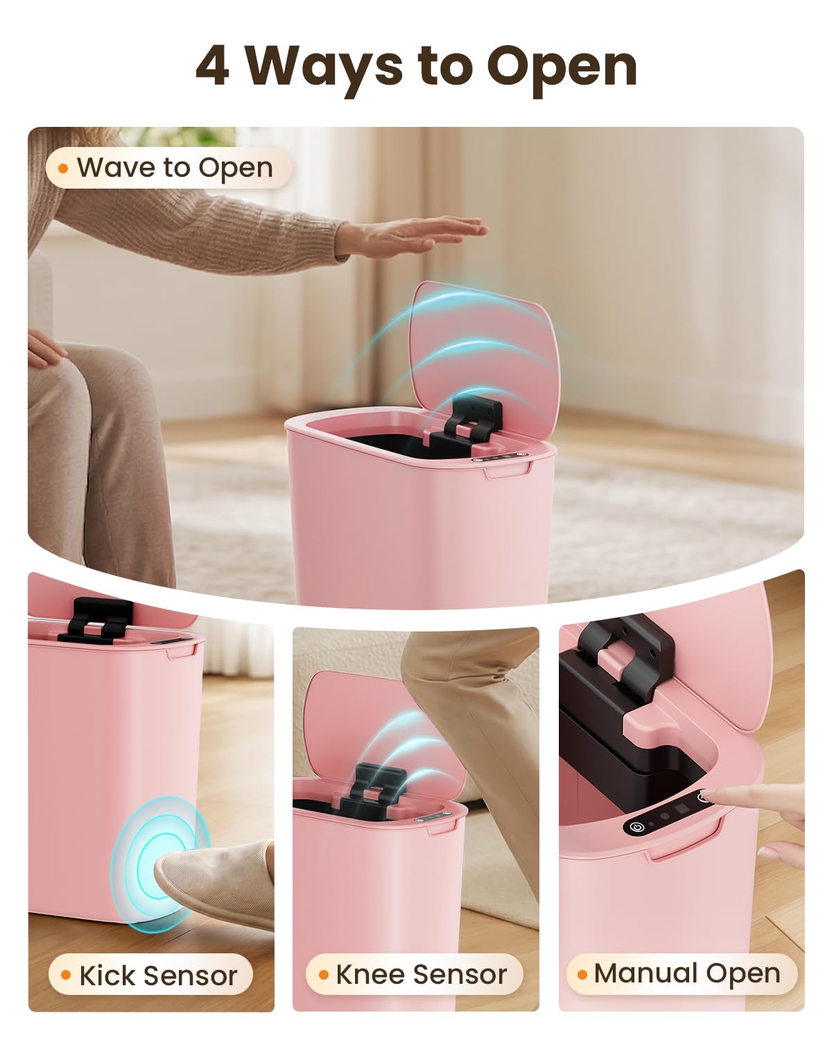 Cesun pink motion sensor trash can with 5-gallon capacity for bathrooms or small offices.