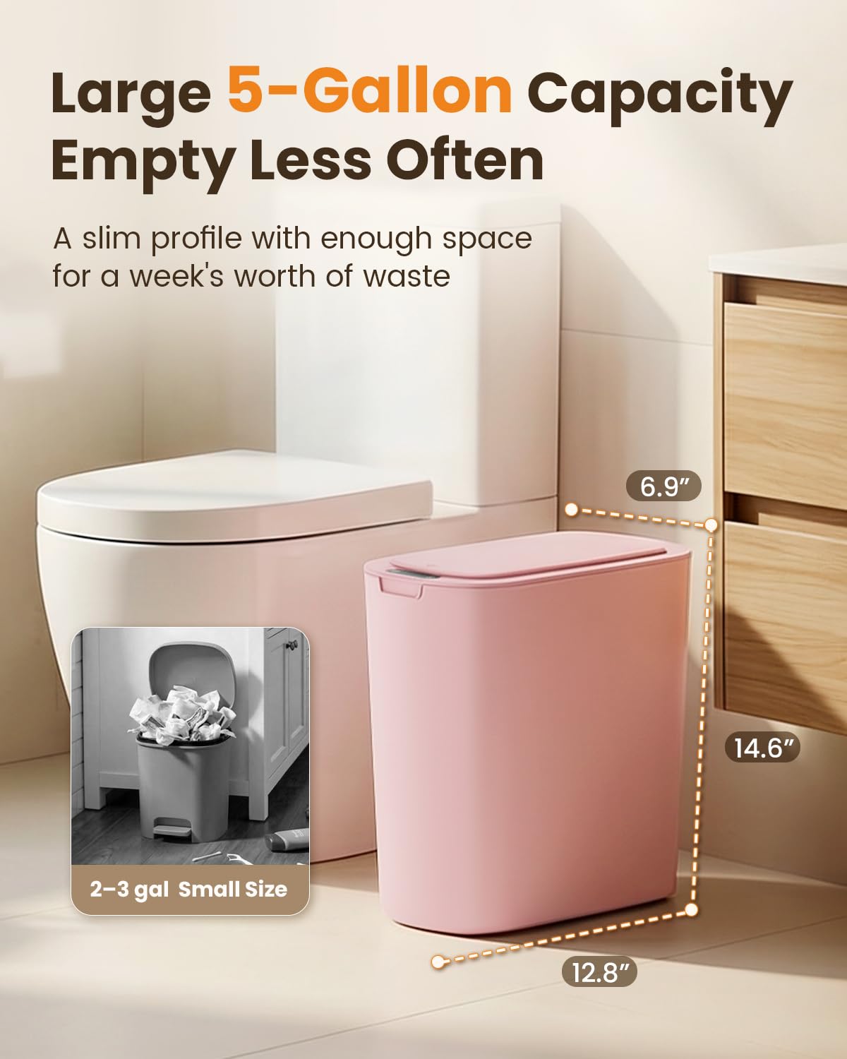 Cesun pink trash can battery compartment highlights cordless operation and placement options.