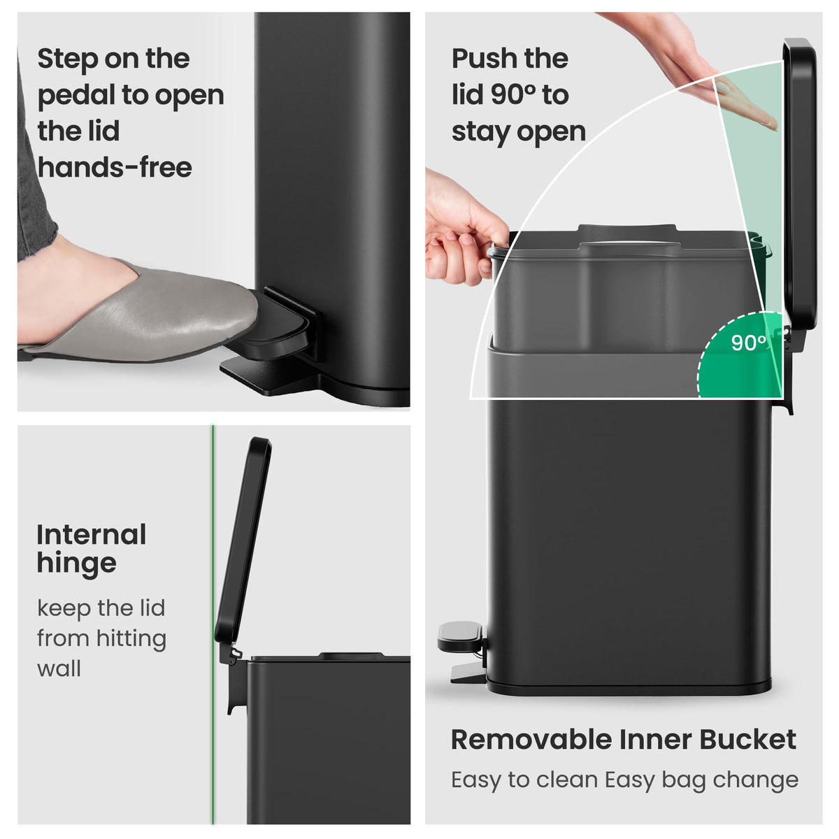 Cesun removable inner bucket makes quick, easy emptying and cleaning possible.