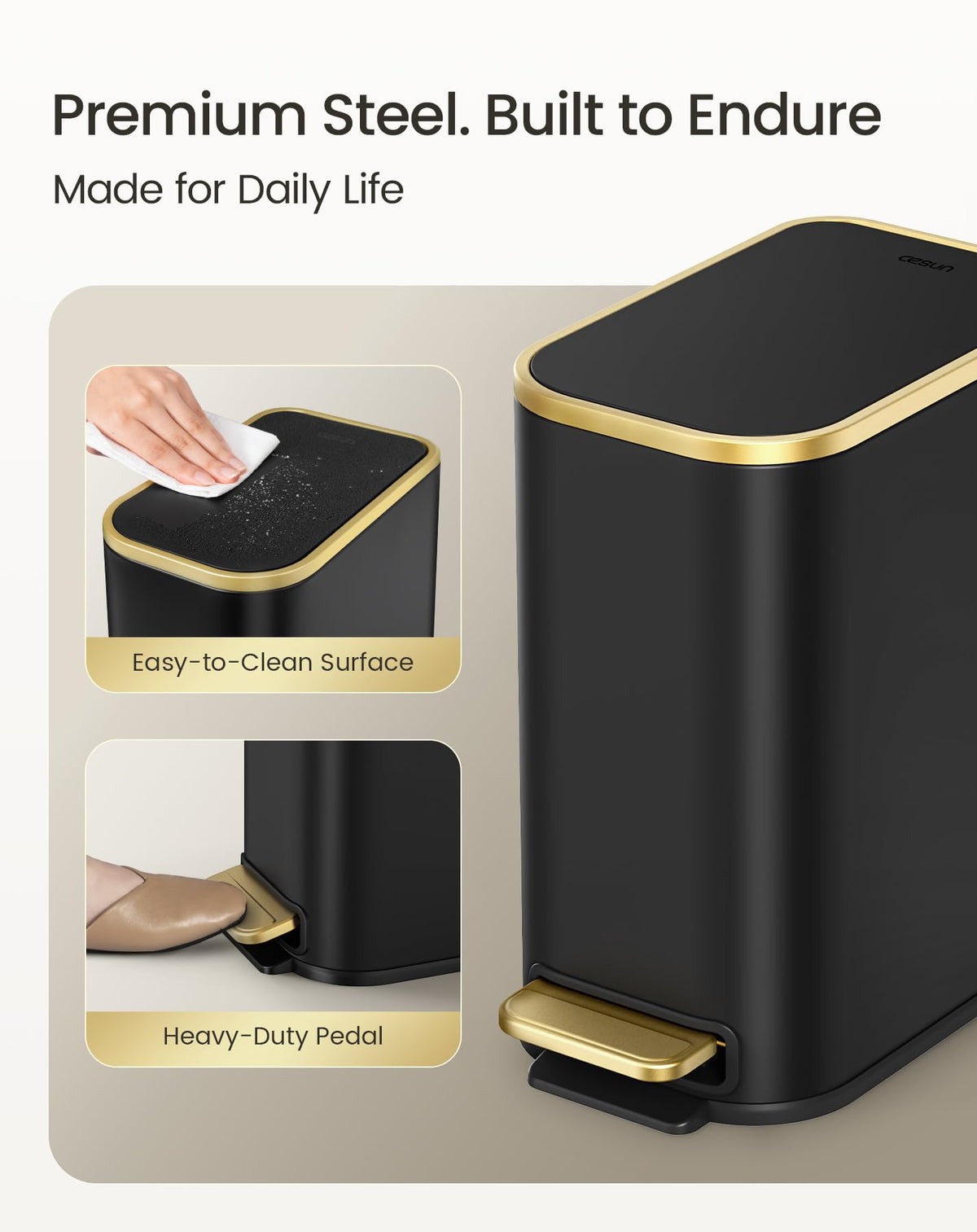 Cesun sealed lid reduces odors and keeps spaces fresh.
