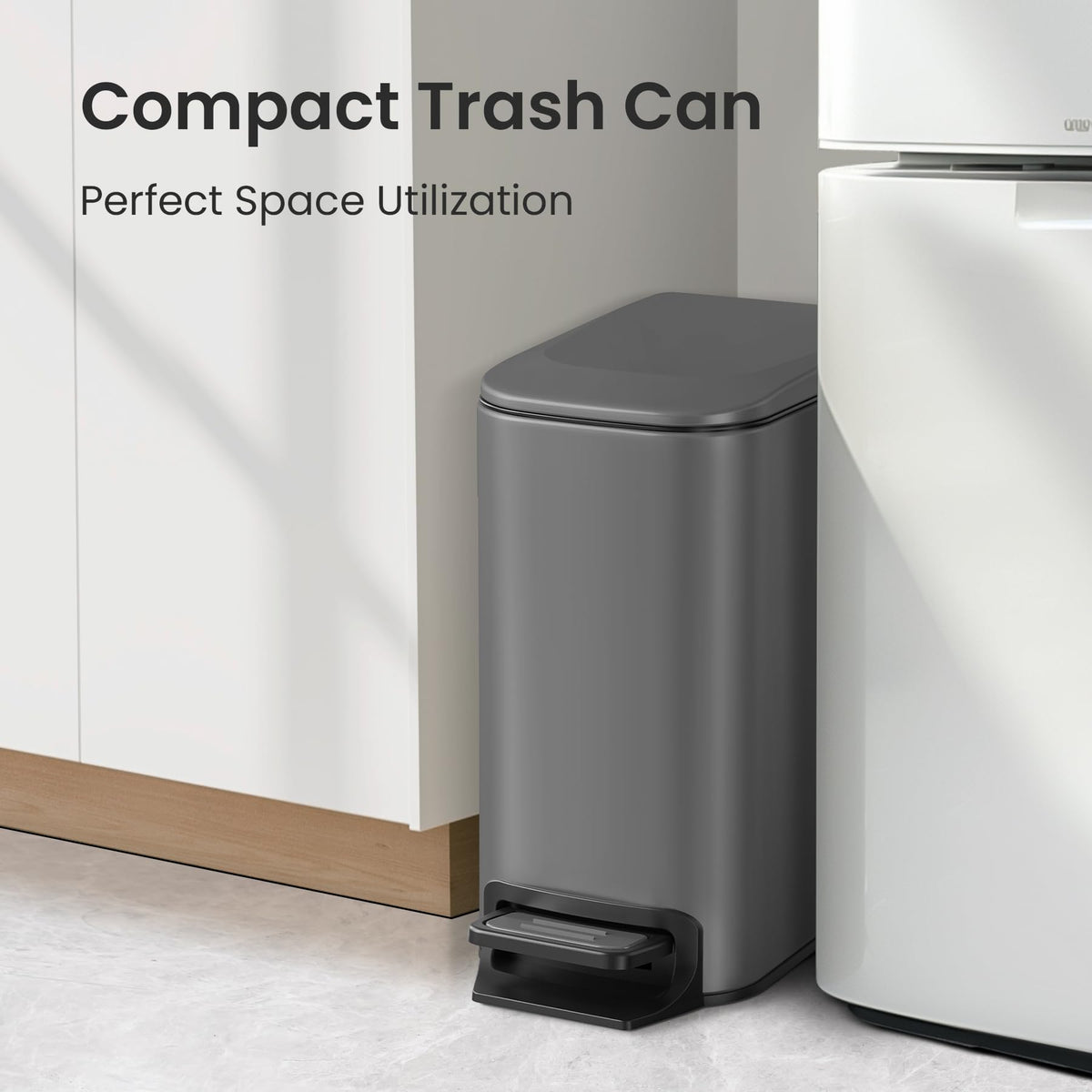Cesun slim trash bin fits narrow spaces in bathrooms and powder rooms