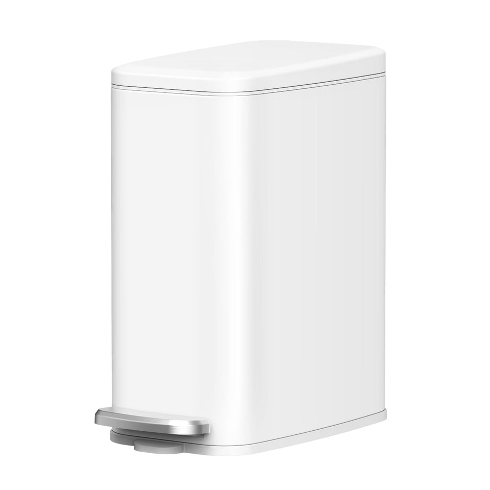 Cesun slim trash can with soft close lid in white, ideal for tight bathroom spaces.