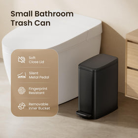 Cesun slim-width trash can fits narrow spaces in bathrooms or offices.