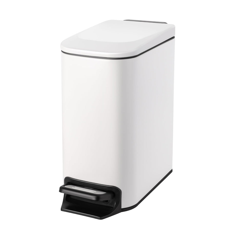 Cesun small bathroom trash can with soft close lid and pedal in white