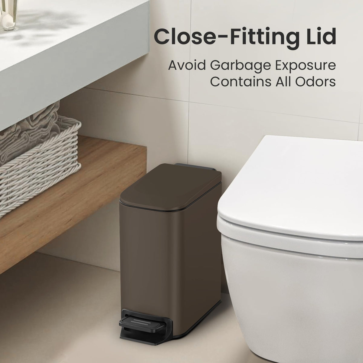 Cesun small bathroom trash can shows durable steel pedal for easy opening.