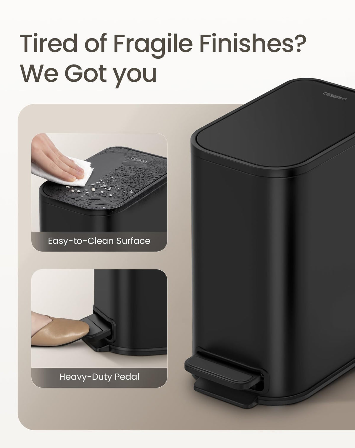 Cesun small trash can removable inner bucket for easy cleaning
