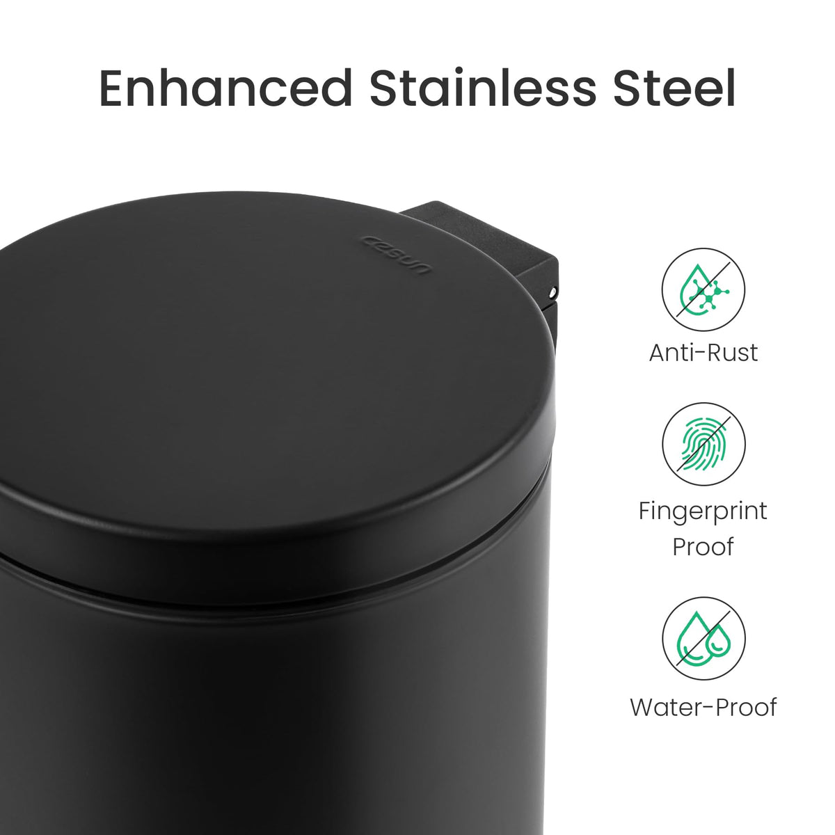 Cesun round wastebasket with removable bucket and steel body.