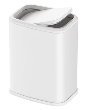 Cesun swing-top trash can with smooth lid for one-handed use and odor containment.