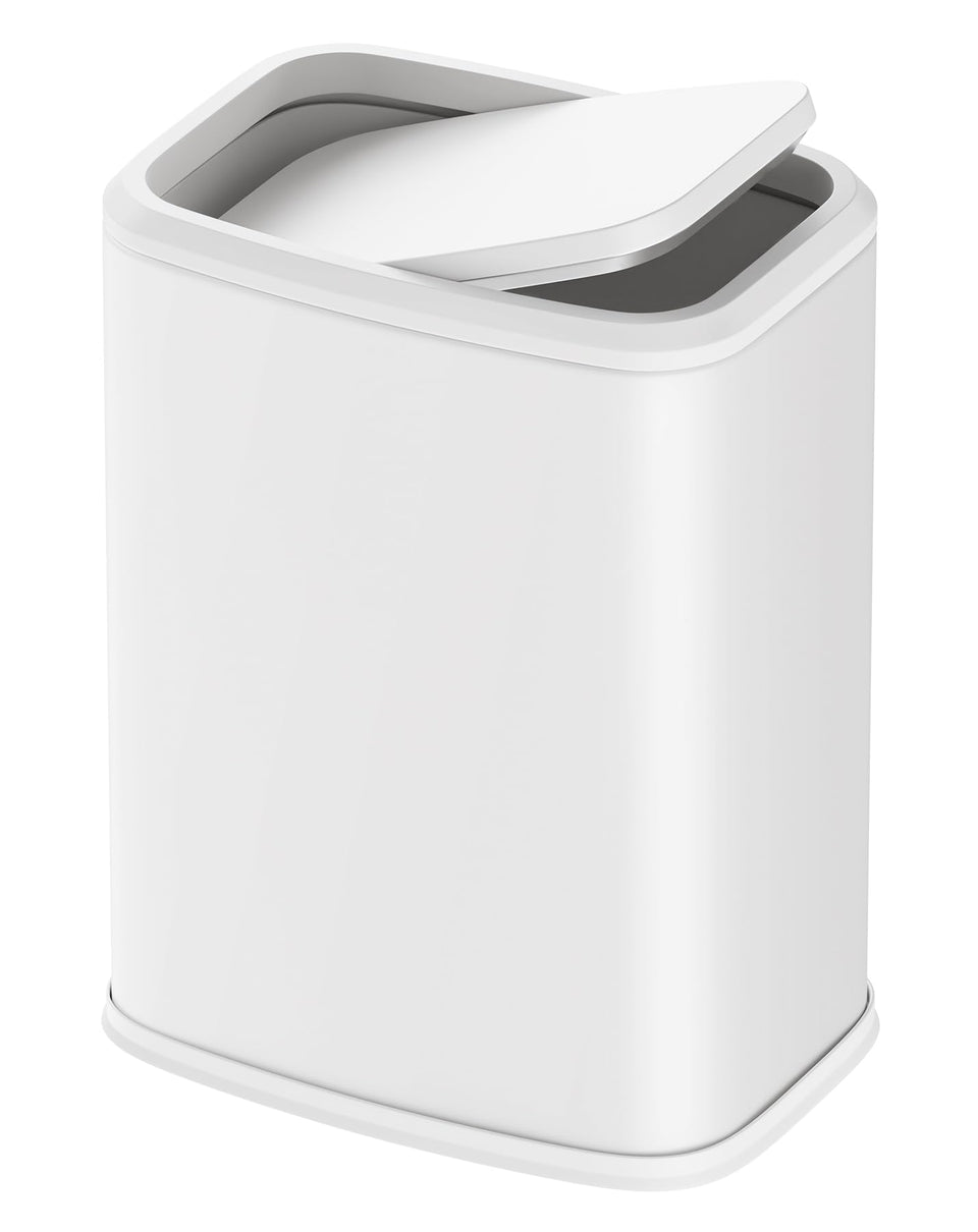 Cesun swing-top trash can with smooth lid for one-handed use and odor containment.