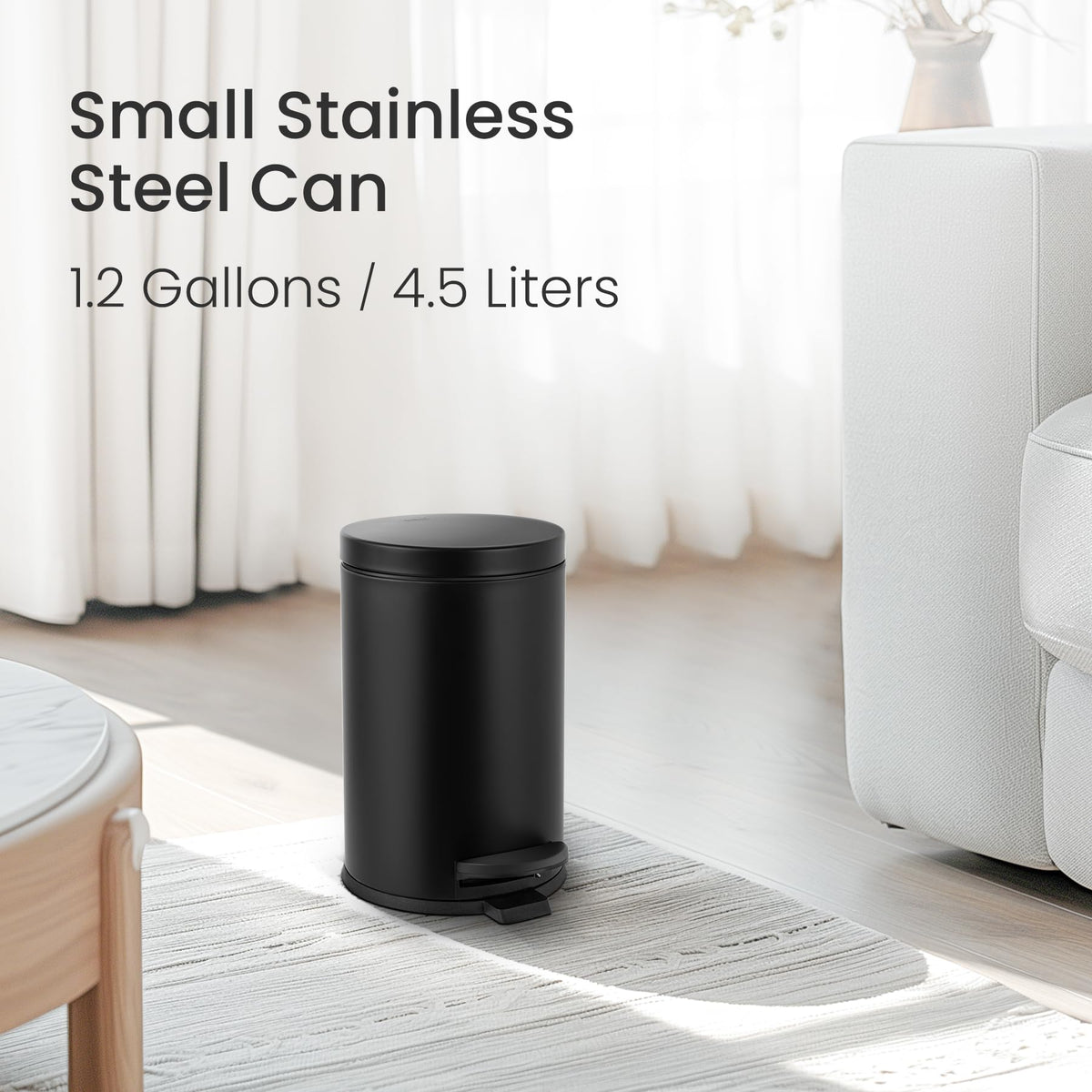 Cesun stainless steel trash can with soft-close lid to reduce noise.