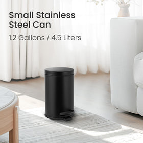 Cesun stainless steel trash can with soft-close lid to reduce noise.