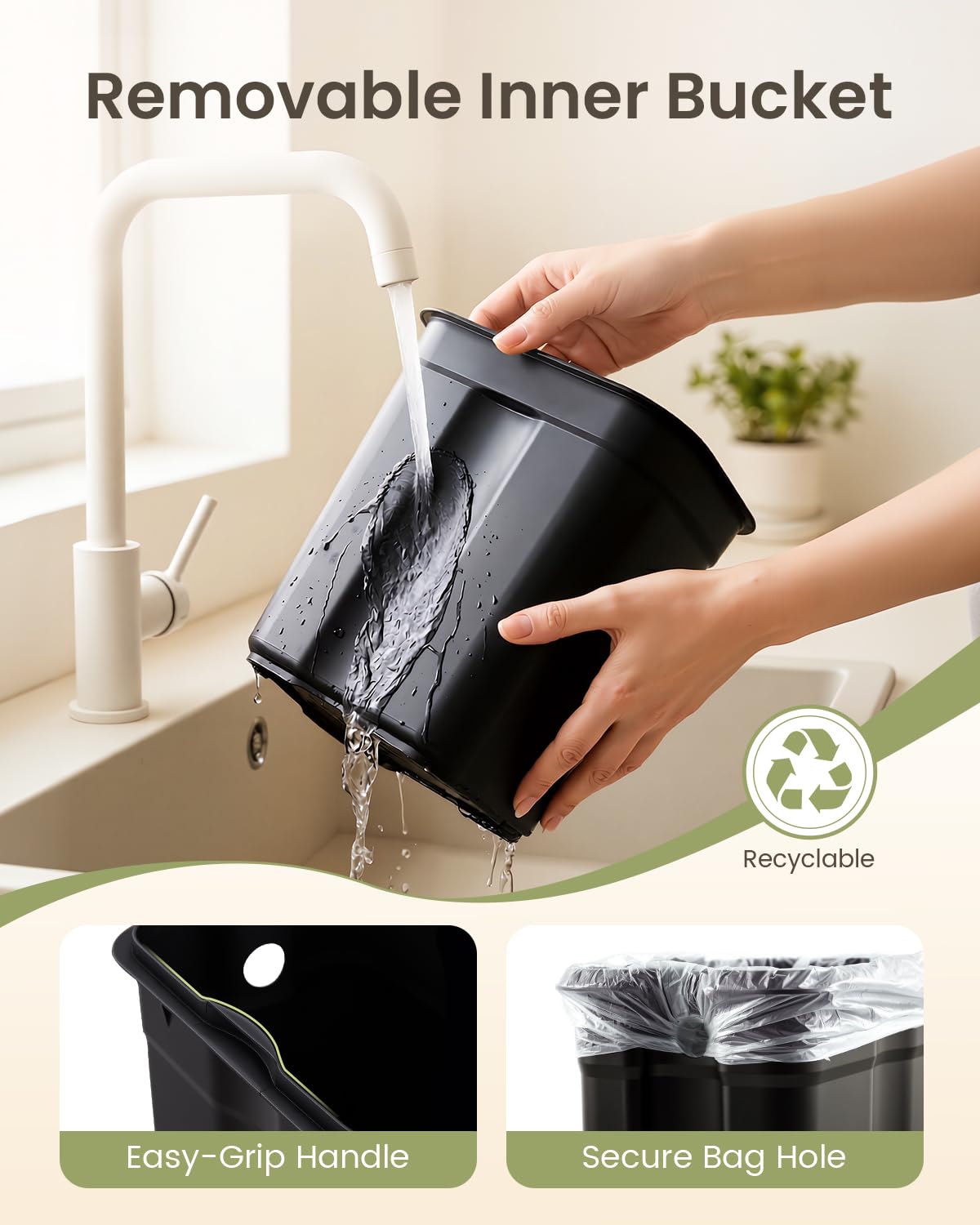 Cesun non-slip base keeps the can steady on bathroom floors