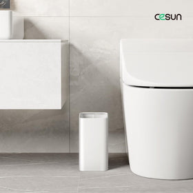 Cesun white stainless steel trash bin highlights anti-rust finish for durability.