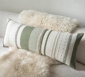 Cethom Boho lumbar pillow cover front view in green texture enhances sofa style and comfort