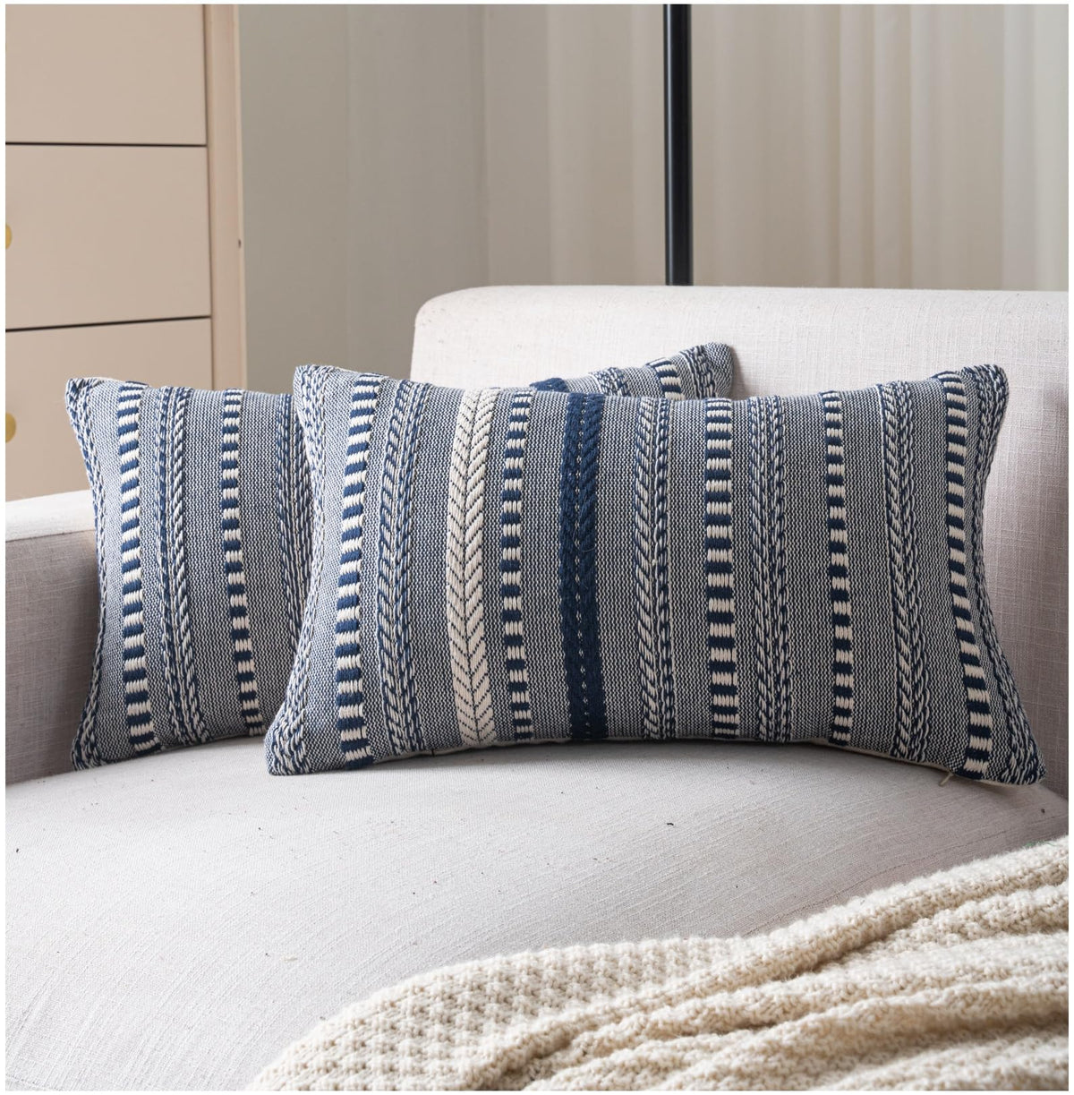 Cethom boho pillow cover 12x20 front stripe detail, ideal for modern sofas