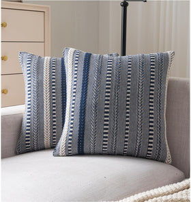 Cethom Boho pillow cover front view with navy stripes for cozy living room decor.