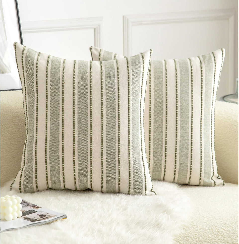 Cethom boho pillow cover in olive-green stripe adds warm texture to living spaces