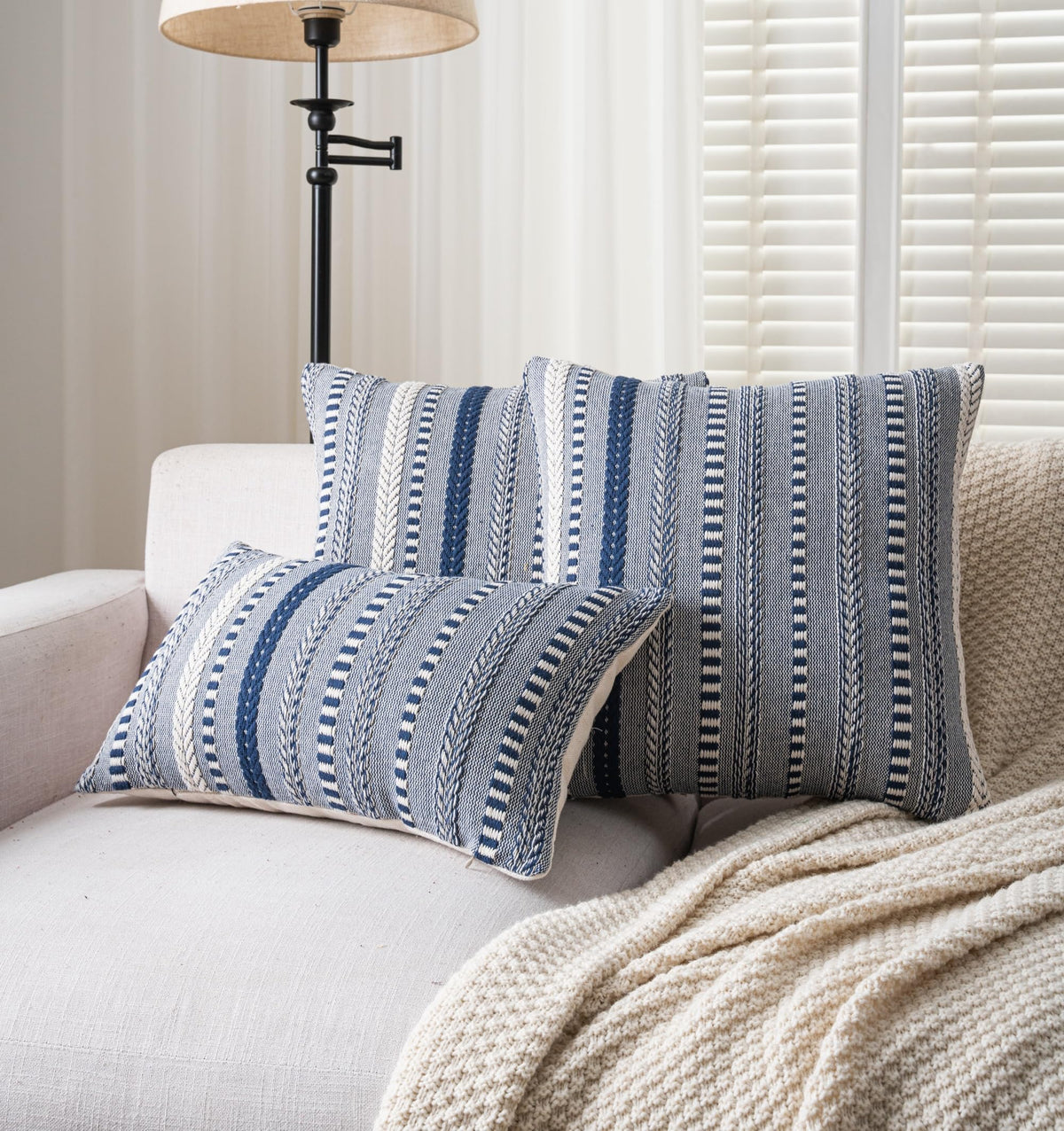 Cethom pillow cover navy stripe stitching close-up for longevity