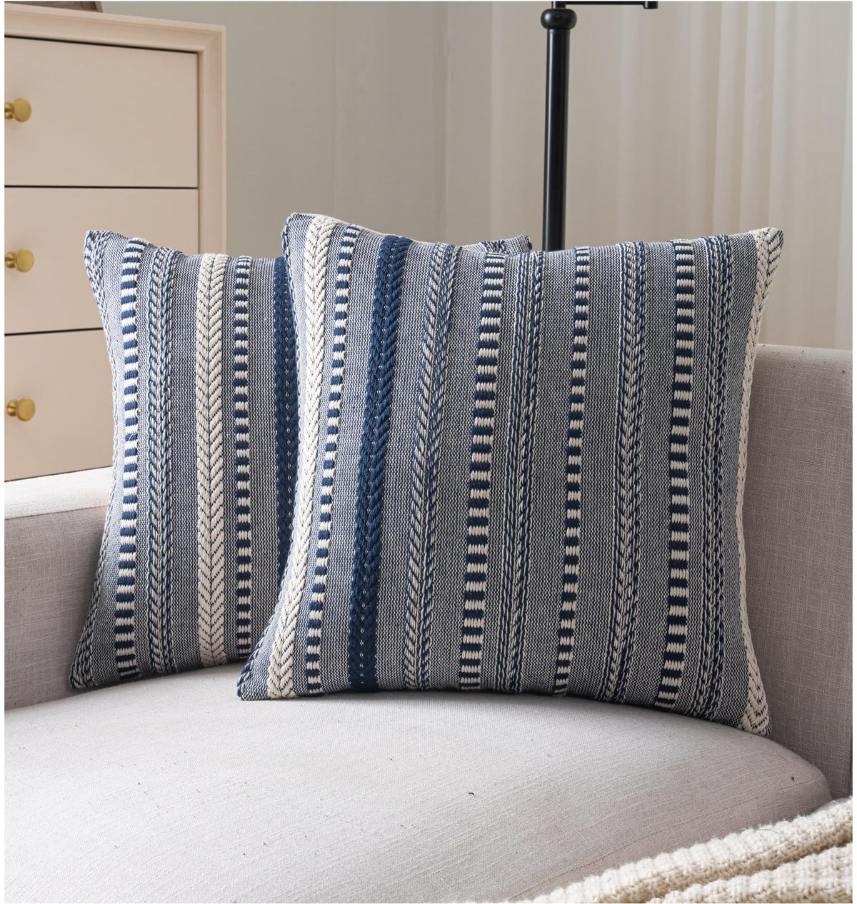 Cethom boho pillow cover with two bold woven stripes for stylish living room decor.